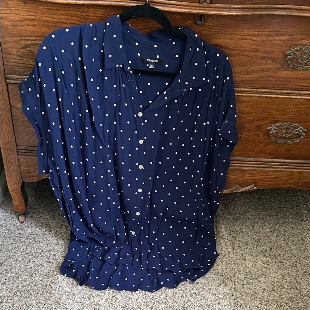 Madewell Navy Button Down Shirt with White Dots